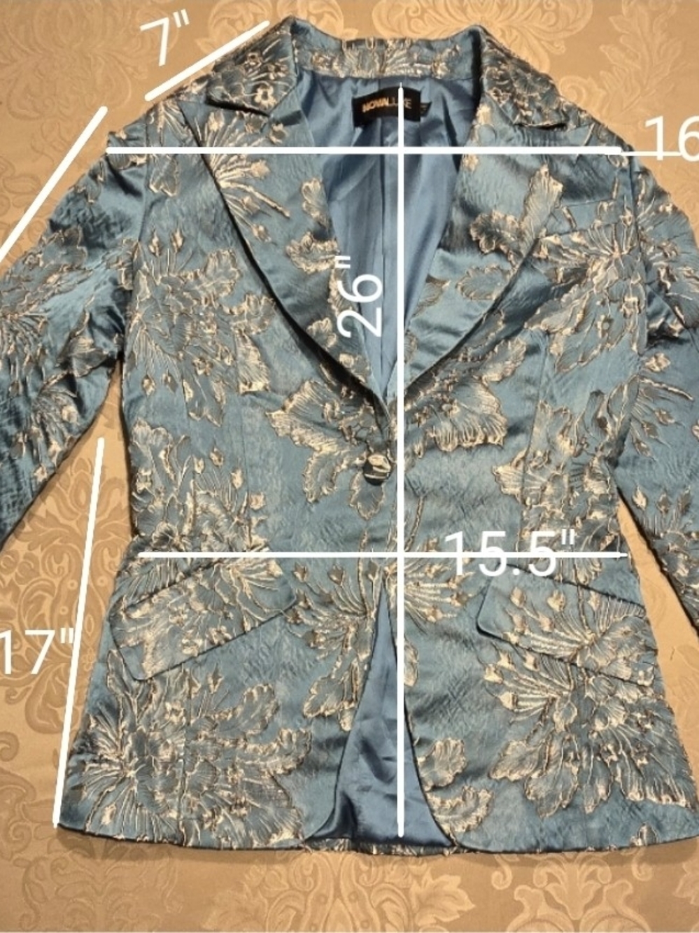 Novaluxe Blue Floral Brocade Blazer - Picture 2 of 5